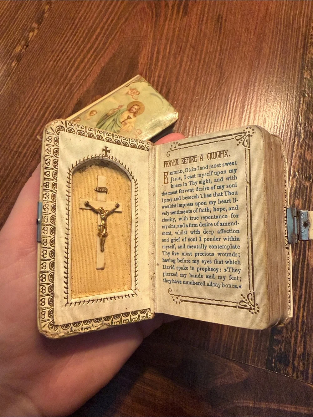 Antique Religious Prayer Book Pair- Vintage Jesus Illustrations